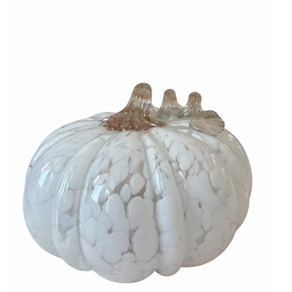 Shabby Chic Hand Blown Art Glass White Pumpkin Amber Stem 8" Chic Fall Decor NEW - Picture 10 of 10